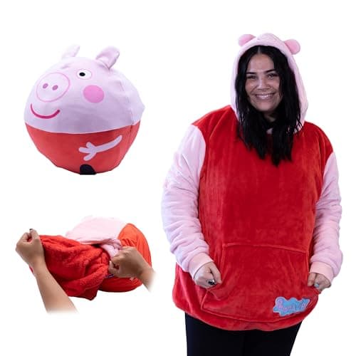 Image of Plushible Peppa Pig Wearable Blanket Hoodie for Adults, Kids, and Toddlers, Cozy Snuggle Wrap, Pillow & Longsleeve Sweatshirt - Adult