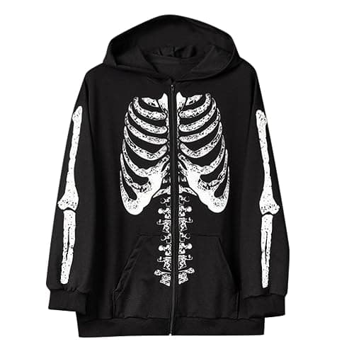 Image of Generisch Sweat Jacket Unisex with Winter Dark Style Print Zip Hoodie Cardigan Coat Fleece Casual Crew Neck Hoodie Grey Sweater Men, black, M