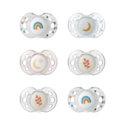 Image of Tommee Tippee Nighttime Soothers, 18-36m, 6 Pack, Glow in The Dark, Varied Colours and Designs, Symmetrical Orthodontic Dummy, BPA-Free Silicone Teat
