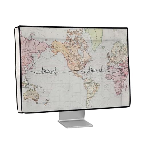 Image of kwmobile Dust Cover for 31-32" monitor - Linen Monitor Protector with Design - Travel Black/Multicolor