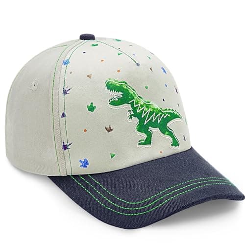 Image of WAWSAM Boys Baseball Cap Kids Dinosaur Hat Adjustable Snapback Sun Hat for Children Age 3-8 (UK, Age, 3 Years, 8 Years, Grey)