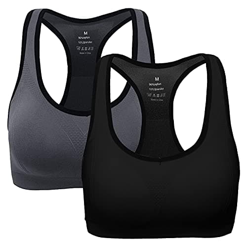 Image of ANGOOL Women's Sports Bra Padded High Impact Racerback Comfy Yoga Workout Bra, S Fit 30B 30C 30D 32B 32C 32D 34B 34C, Black+grey