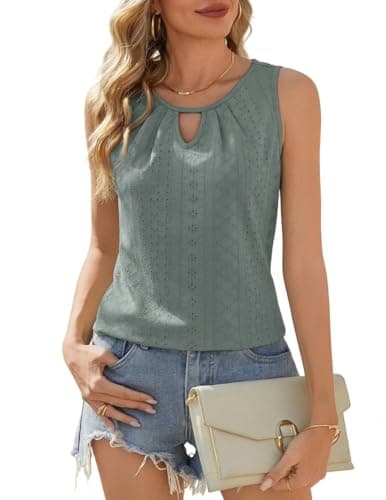 Image of Zeagoo Ladies Vest Tops V Neck Tank Top Summer Tops for Women UK Loose Fit Vests Sleeveless Blouse Shirt Grey Green M
