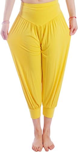 Image of Hoerev Super Soft Modal Spandex Harem Yoga Pilates Pants Cropped Pants,Yellow,XXL