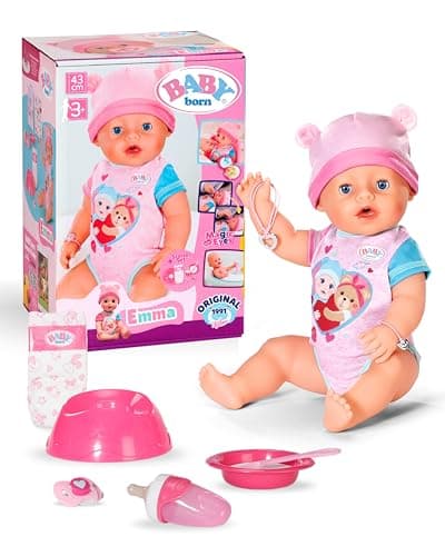 Image of BABY born Emma - 43 cm Baby Doll - 10 Functions Including Accessories & Romper - Works Completely Without Batteries - Suitable for Children from 3 Years