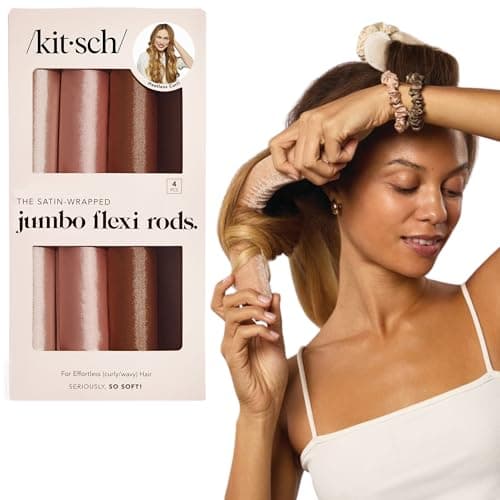 Image of Kitsch Satin Heatless Curling Rod - Jumbo Flexi Rod for Overnight Curls, Soft Hair Curlers to Sleep In, No Heat Curls for Short Hair, 4pcs - Rosewood