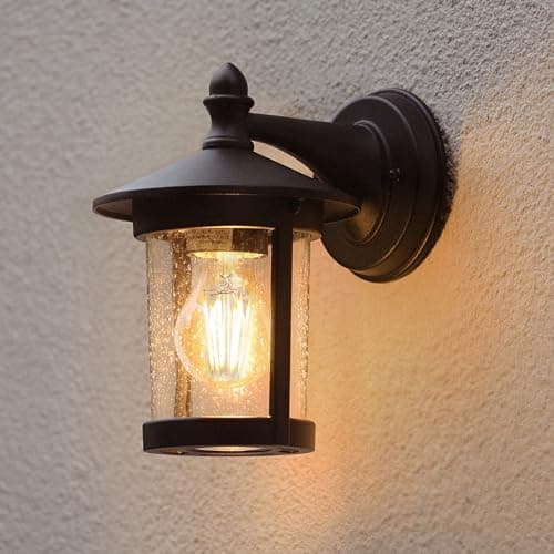 Image of LUTEC Outdoor Wall Lights, Black E27 Bubble Glass Lantern, Waterproof Aluminium Garden Wall Lights Mains Powered for Patio, Terrace, Balcony, Porch, Garage