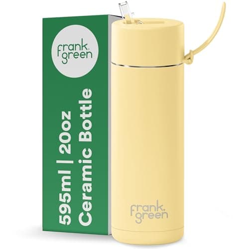 Image of frank green Insulated Water Bottle for Cold Or Hot Drinks - 595ml/20oz Metal Water Bottle with Straw Lid, Ceramic Insulated, Stainless Steel, Triple Wall Vacuum - Buttermilk Yellow by frank green