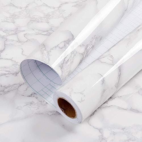 Image of Hode Marble Sticky Back Plastic 60cm X 3m Granite White Grey Vinyl Wrap Contact Paper Self Adhesive Wallpaper Waterproof PVC Roll for Kitchen Countertop Furniture Easy to Remove