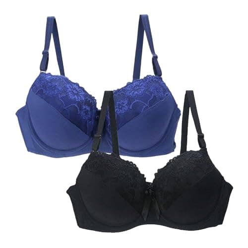 Image of DFSDJEUW Sale Items 2 Pack Bras for Women Plus Size Push Up Underwire Comfort Wireless Seamless Multipack Bralette Sexy Padded Lace Bras Soft Full Coverage Pink Sports Bra Pink 42E