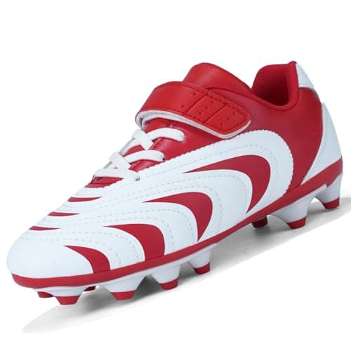 Image of Unitysow Boys Football Boots Kids Girl Soccer Shoes Junior Astro Turf Trainers Athletics Sport Shoes Teen Indoor Outdoor Football Shoes Sneakers Unisex,Red,3 UK