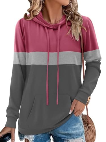Image of Chicrise Hoodies For Women Oversized Long Sleeve Crewneck Casual Sweatshirts With Pockets Soft Autumn Tops Comfortable Pink Grey 2X-Large 24-26 2XL