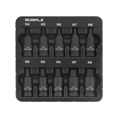 Image of Gunpla 10pcs 1/2 inch Hex Impact Socket Bits Sets, Durable Allen Impacted Shallow Chrome Vanadium S2 Steel Phosphate Finished Drive Hexagonal Sockets Metric 4mm-19mm Tools Bit with Storage Tray
