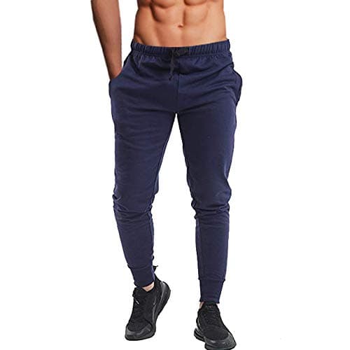 Image of Denim Desire Men's Slim Fits Jogging Bottom Skinny Joggers Sweat Pants Gym Workout Cuffed Ankle Terry Fleece Casual Track Jogging Bottom UK Size S-XXL (Navy, L)