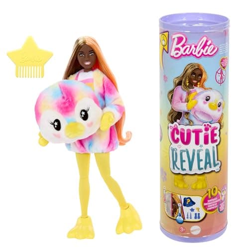 Image of Barbie Cutie Reveal Doll & Accessories with Tie-Dyed Penguin Plush Costume & 10 Surprises Including Color Change, Color Dream Series, HRK40
