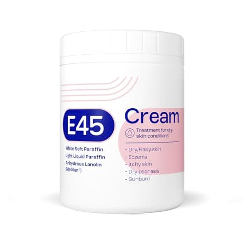 Image of E45 Moisturiser, Body, Face And Hand Cream For Dry, Flaky Skin, Suitable For Eczema, Dry Psoriasis, Sunburn, 500g Tub