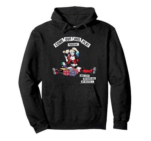 Image of Batman Harley Quinn Come Out And Play Pullover Hoodie, Adult Unisex, Black, Large