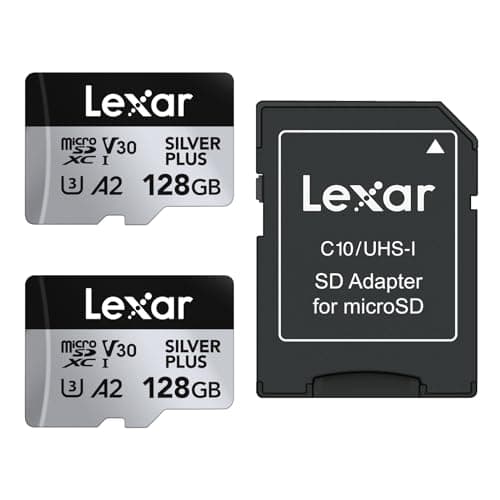 Image of Lexar Silver Plus 128GB 2-Pack Micro SD Card up to 205 MB/s, MicroSDXC UHS-I Memory Card with Adapter, C10, U3, A2, V30, Full HD, 4K UHD, High Speed TF Card for Drone, Action Camera, Handheld Consoles