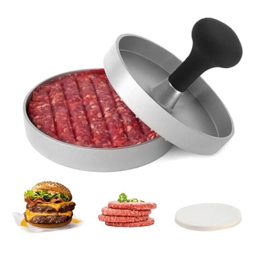 Image of Burger Press Patty Maker, 4.6 in Food Grade Aluminum Hamburger Patty Maker, Non-Stick, with 100 Pcs Wax Paper, for Grilling and Cooking