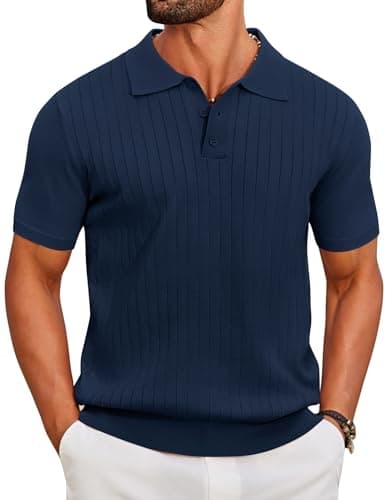 Image of COOFANDY Men's Short Sleeve Polo Shirts Casual Knitted Polo Shirt Summer Lightweight Golf Polo Shirts for Men Regular Fit Navy Blue M