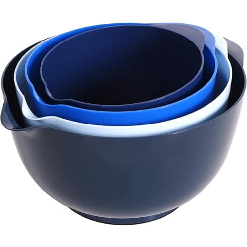 Image of BoxedHome Mixing Bowls with Easy Pour Spout, Non-Slip Base, Large 4.3L, 3.3L, 2.3L, 1.6L, Nesting Salad Bowls for Kitchen Storage, BPA-Free, Dishwasher & Microwave Safe, Ideal for Baking, Blue Ombre