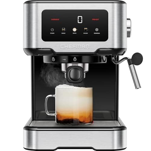 Image of Chefman CraftBrew Espresso Machine, 15-Bar Pump, Digital Touchscreen, Steam Wand for Latte & Cappuccino, Compact Espresso Coffee Machine w/ 1.5L Removable Water Reservoir - Stainless Steel