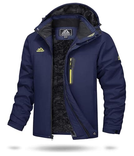 Image of TACVASEN Waterproof Jacket Mens Winter Fleece Jackets Full Zip Outdoor Hiking Hoodies for Skiing Hiking Rainy Navy,M