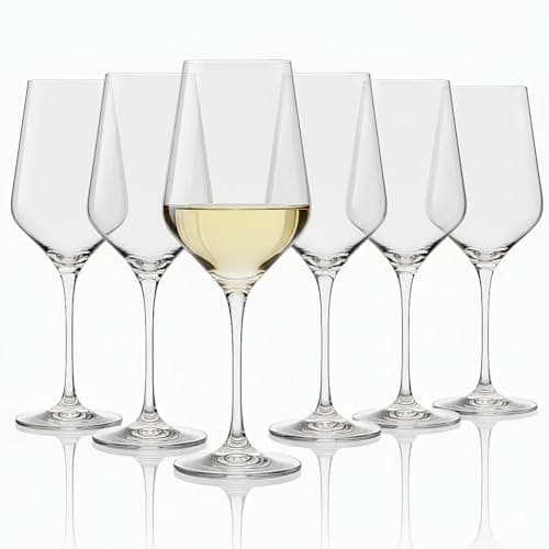 Image of FLOW Barware Wine Glasses Set of 6 | 400ml Red & White Wine Glasses | Lead-Free Crystal Glass | Long Stem | for Home, Restaurants, Parties, Pubs | Dishwasher Safe Glass Set