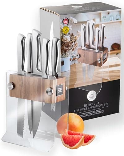 Image of Taylors Eye Witness 6 Piece Knife Block Set – Full Metal Kitchen Knives with Stylish Acacia Wood & Acrylic Storage. Stainless Steel Precision, Durable. Includes Paring, Chef, Bread & Carving Knives