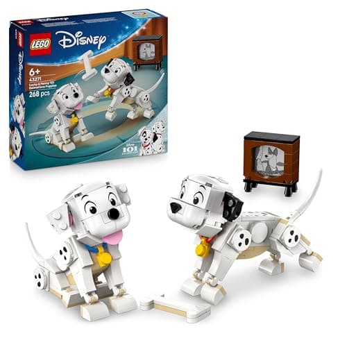 Image of LEGO ǀ Disney Lucky & Penny 101 Dalmatians Puppies Toy - Play & Display Animal Figures with Movable Heads, Legs & Tails - incl. a Bone and TV - Gift for 6+ Year Old Girls 43271
