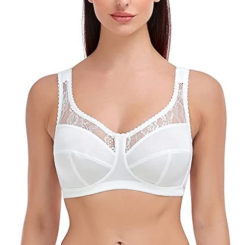 Image of Ayigedu UK Plus Size Minimiser Bra Women Non-Wired Non-Padded Full Coverage Soft Cup Bra 40G White