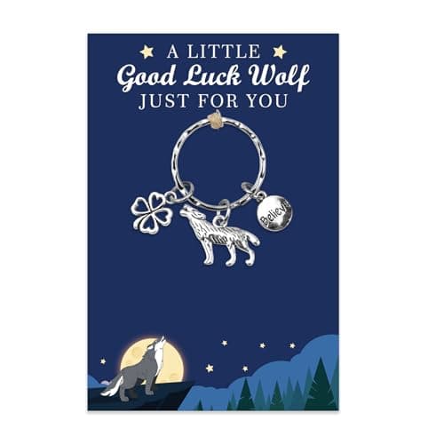 Image of Nudoraw Wolf Christmas Gifts Keyring Wolf Gifts for Men Women Girls Boys Adults Sats Good Luck Gift for Wolves Lover Wolves Themed Gift Birthday Valentines St Patricks Easter Keychain With Cards