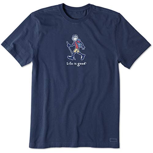 Image of Life Is Good Men's Crusher T, Short Sleeve Cotton Graphic Tee Shirt, Hiking Jake, Darkest Blue, XL