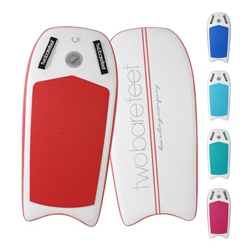 Image of Two Bare Feet 44" Inflatable Bodyboard – Lightweight & Portable Boogie Board with EVA Deck – for Adults & Kids, Perfect for Wave Riding & Beach Fun (Red (Board Only))