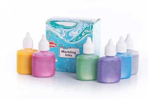 Image of Scola Marbling Ink, 6 Assorted Metallic Colours, 25ml Bottles, Marbled Patterns, School Supplies, Art and Crafts Projects, Children's Craft Projects, For Kids