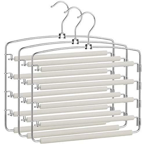Image of SONGMICS Trouser Hangers, Set of 3 Metal Clothes Hangers Multi Tier Space Saving Non-Slip Swivel Bars for Jeans Pants Ties Belts Grey and Silver CRI041GY