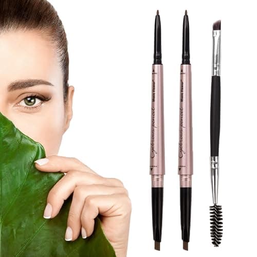 Image of HeyBeauty Eyebrow Pencil with Brow Brush, Double Ended Eyebrow Pen, Automatic Makeup Cosmetic Tool Dark Brown 2 PCS