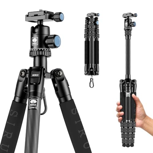 Image of SIRUI Traveler 5C Carbon Fibre Tripod for Camera, Portable Travel Tripod with 360° Panoramic Ball Head, with Extendable Centre Column for DSLR, Camcorder, Smartphone, Max Load 4kg