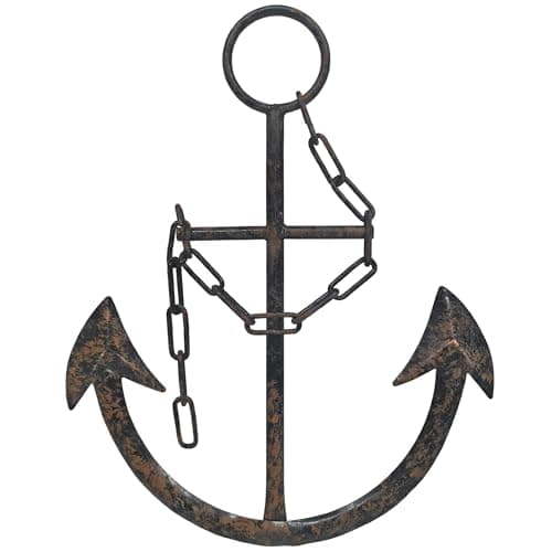 Image of Everydecor Metal Anchor for Wall Decor - Antique Nautical Decoration for Living Room, Restroom, Bathroom, Bedroom, Kitchen - Boat, Ship Anchor with Chain for Home Interior