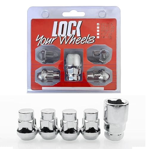 Image of Set of 5 Locking Wheel Nuts M12 x 1.5 with Key Kit Wheel Lock Tyre Anti-theft Screw Wheels Socket Tool for Ford Toyota Nissan Honda Mazda Chrome
