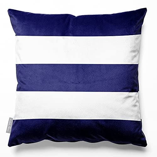Image of Izabela Peters Cushions With Covers Included, Filled Cushion, Eco-Friendly Velvet Cushions, 45 cm, 3 Stripes Horizontal - Midnight, Chair Cushions, Sofa Cushions, Seat Cushions