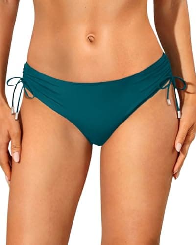 Image of Talisea Womens Full Coverage Bikini Bottoms - Low Rise Bathing Suit Swim Bottom Side Tie Ruched Swimsuits Swimwear, Teal, Medium