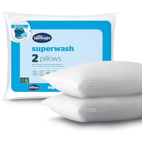 Image of Silentnight Superwash Pillows - Soft Comfortable Medium Support - Filled with Fibadown™ Fibres - Designed to Withstand Repeated Machine Washing for Fresh & Hygienic Sleep - Hypoallergenic, 2 Pack