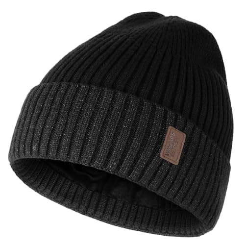 Image of Wmcaps Warm Beanie for Men Women, Fleece Lined Beanie Warm Winter Caps Unisex Fashion Knit Cuffed Cap, Black/Slate Gray, One size