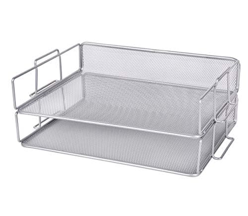 Image of Exerz Letter Trays 2pcs Stackable Paper Sorter/Desk File Tray/Desk Organiser - Metal Rack - Office, School, Home(Silver Grey Colour)
