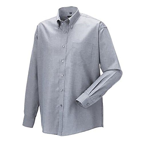 Image of Russell Collection Mens Long Sleeve Easy Care Oxford Shirt (17.5inch) (Silver Grey)