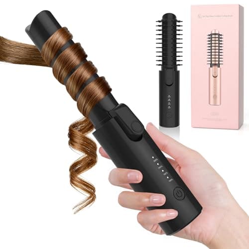 Image of Cordless Curling Wand, Ceramic Curling Iron Hair Curler for Long & Medium Hair, 4 Heat Settings & 50min Cord-Free Travel Hair Curler with 10min Auto Off (Black)