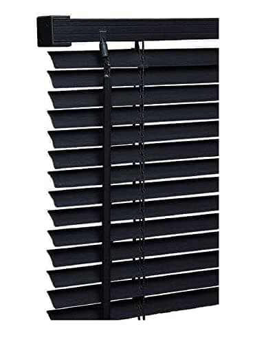 Image of Black Colour - Plain PVC window Venetian Blinds - 25mm Slats - Included Open/Close Wand Control Mechanism, 180cm Width x 150cm Drop