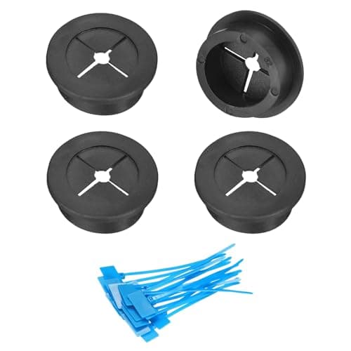 Image of sourcing map 4Pcs Cable Cord Grommet, 1-1/4"(32mm) Rubber Desk Grommets Wire Pass Through Hole Cover with Marked Cable Ties for Home Office Cable Wire Protection, Black