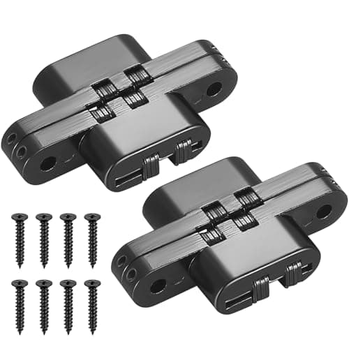 Image of 2 Pcs Hidden Door Hinges, Concealed Hinge, 180 Degree Invisible Black Metal 3 Way Adjustable Swing Butt Hinges for Commercial Industrial Door Hinge, with 8 Screws